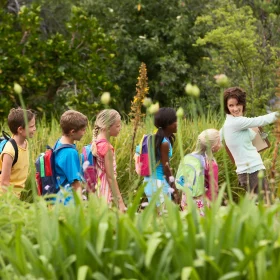 Ragazzi e insegnante in gita scolastica nella natura